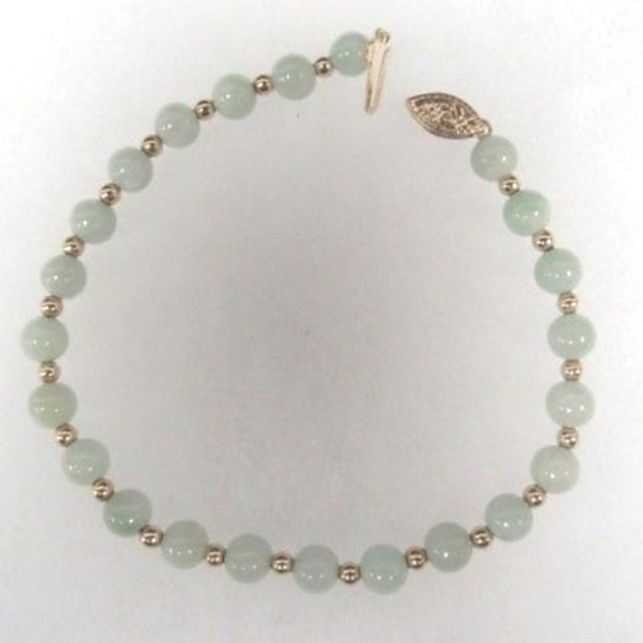 Green Jadeite Jade 14K Bead Bracelet - Picture 1 of 1